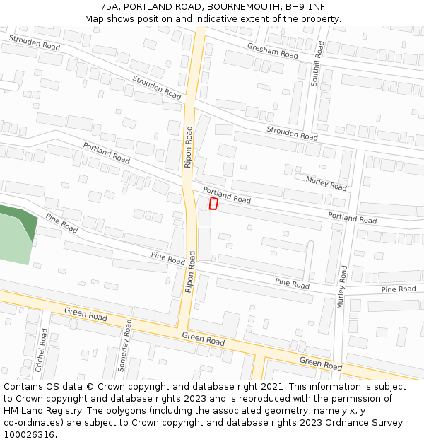 75A, PORTLAND ROAD, BOURNEMOUTH, BH9 1NF: Location map and indicative extent of plot