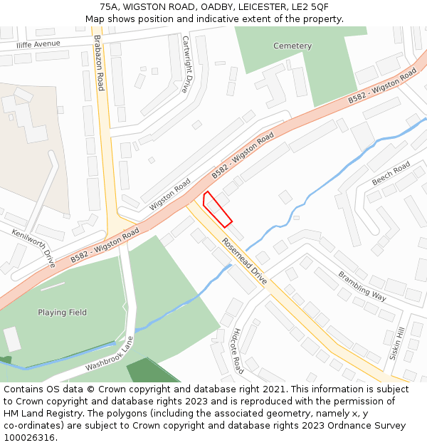 75A, WIGSTON ROAD, OADBY, LEICESTER, LE2 5QF: Location map and indicative extent of plot