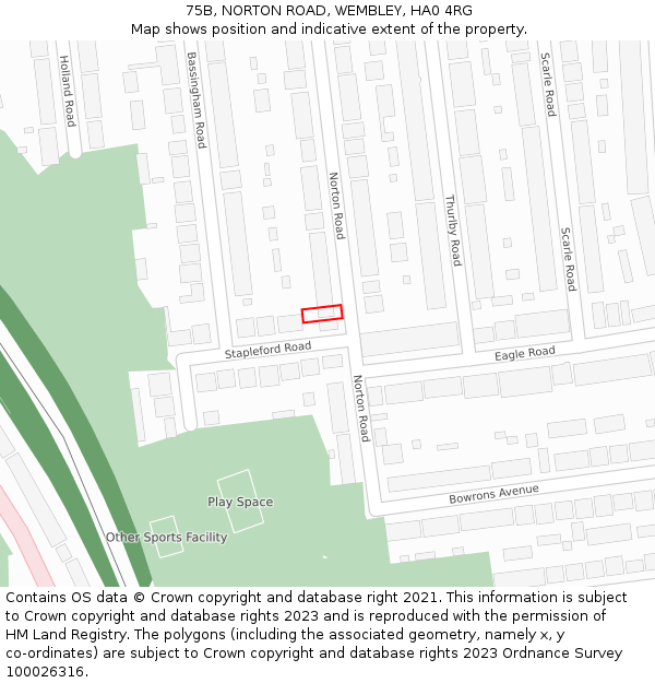 75B, NORTON ROAD, WEMBLEY, HA0 4RG: Location map and indicative extent of plot