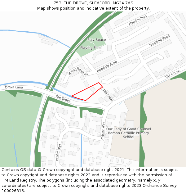 75B, THE DROVE, SLEAFORD, NG34 7AS: Location map and indicative extent of plot