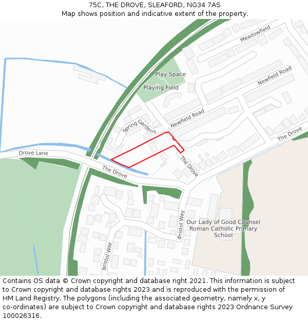 75C, THE DROVE, SLEAFORD, NG34 7AS: Location map and indicative extent of plot