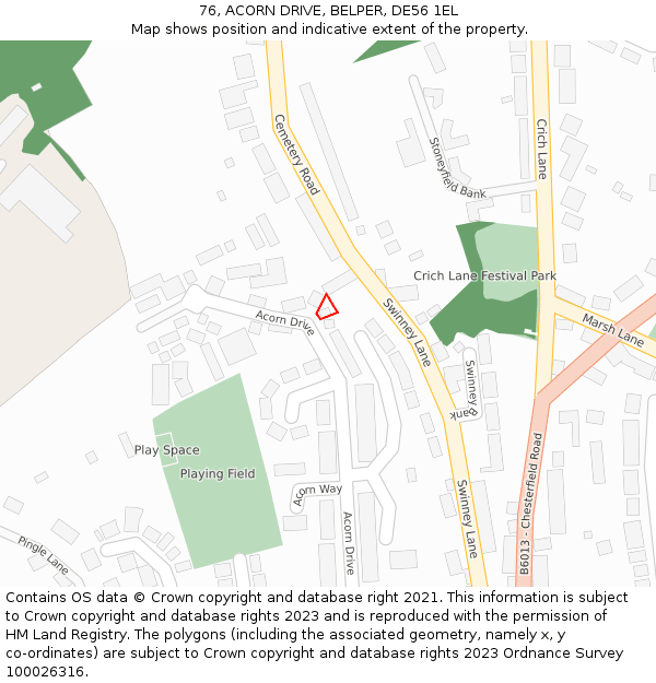 76, ACORN DRIVE, BELPER, DE56 1EL: Location map and indicative extent of plot