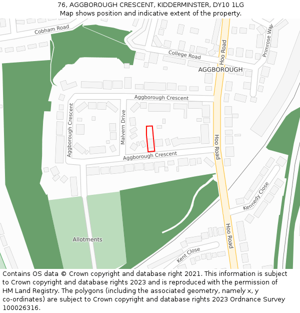76, AGGBOROUGH CRESCENT, KIDDERMINSTER, DY10 1LG: Location map and indicative extent of plot
