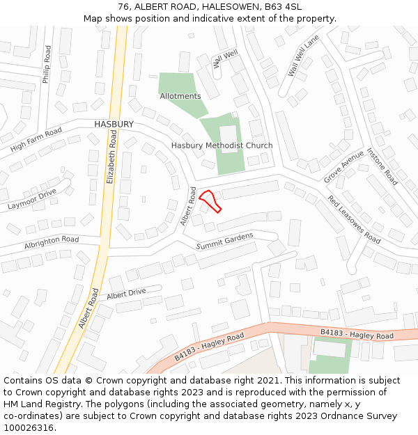 76, ALBERT ROAD, HALESOWEN, B63 4SL: Location map and indicative extent of plot