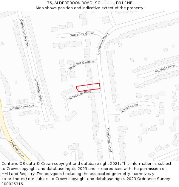 76, ALDERBROOK ROAD, SOLIHULL, B91 1NR: Location map and indicative extent of plot