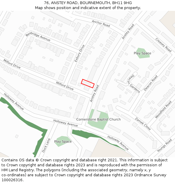 76, ANSTEY ROAD, BOURNEMOUTH, BH11 9HG: Location map and indicative extent of plot