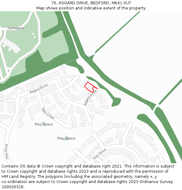 76, ASGARD DRIVE, BEDFORD, MK41 0UT: Location map and indicative extent of plot