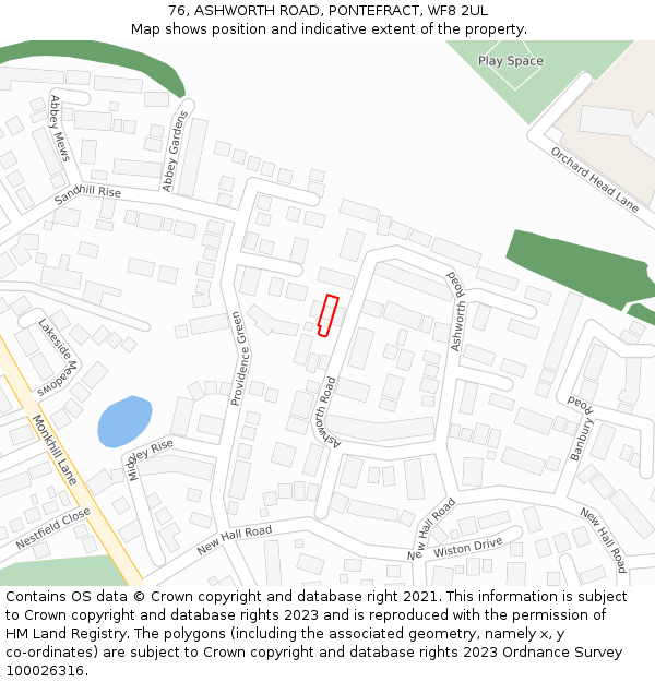 76, ASHWORTH ROAD, PONTEFRACT, WF8 2UL: Location map and indicative extent of plot