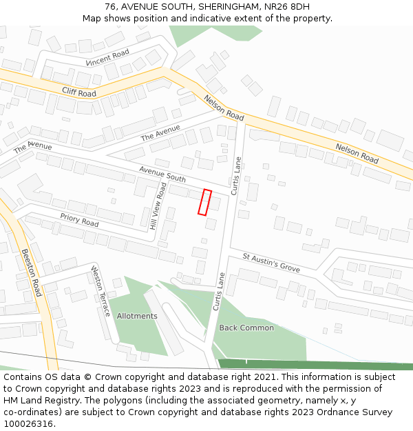 76, AVENUE SOUTH, SHERINGHAM, NR26 8DH: Location map and indicative extent of plot