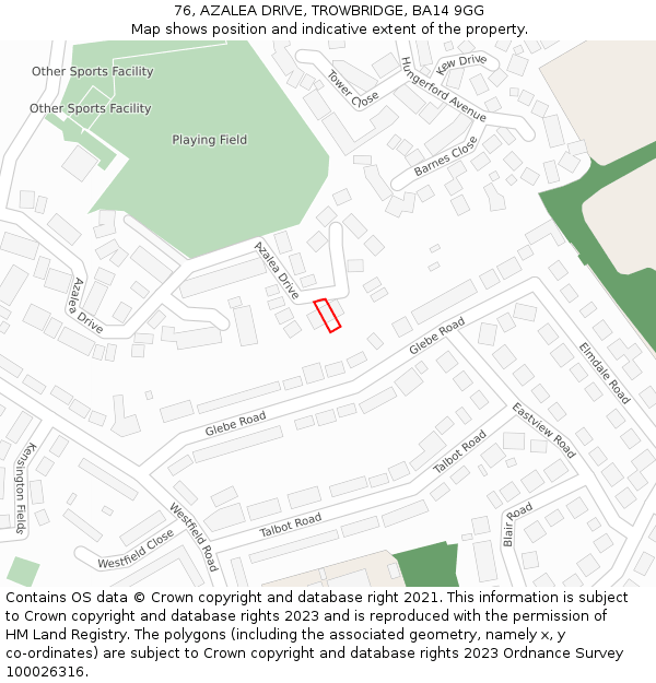 76, AZALEA DRIVE, TROWBRIDGE, BA14 9GG: Location map and indicative extent of plot