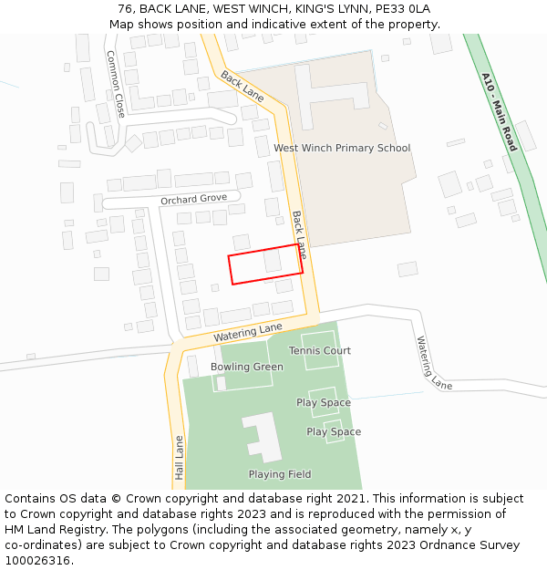 76, BACK LANE, WEST WINCH, KING'S LYNN, PE33 0LA: Location map and indicative extent of plot
