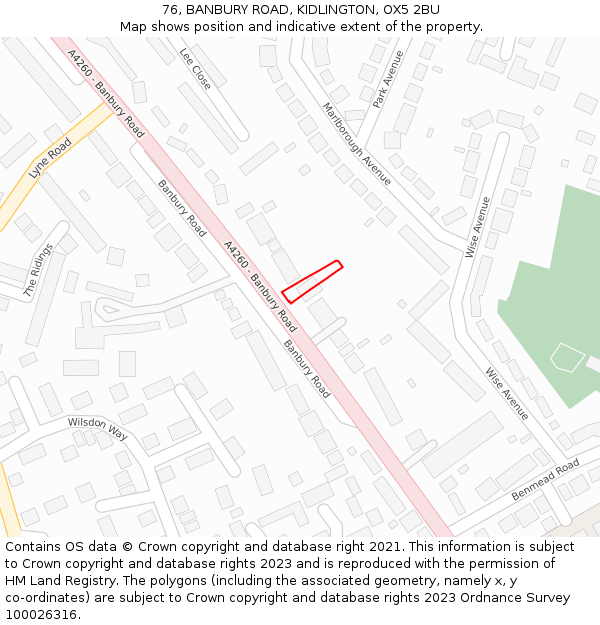 76, BANBURY ROAD, KIDLINGTON, OX5 2BU: Location map and indicative extent of plot