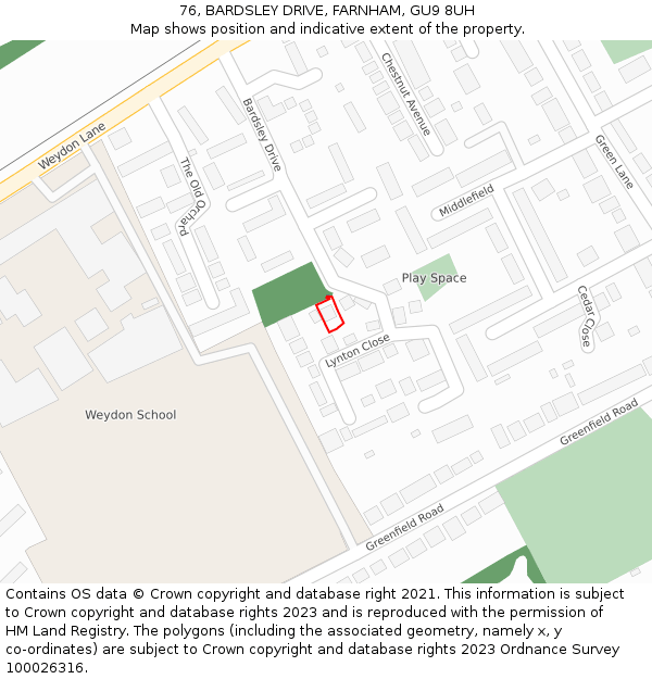 76, BARDSLEY DRIVE, FARNHAM, GU9 8UH: Location map and indicative extent of plot