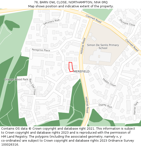 76, BARN OWL CLOSE, NORTHAMPTON, NN4 0RQ: Location map and indicative extent of plot