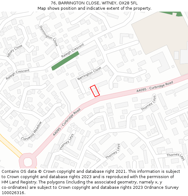 76, BARRINGTON CLOSE, WITNEY, OX28 5FL: Location map and indicative extent of plot