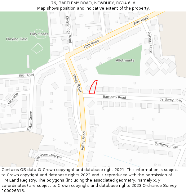 76, BARTLEMY ROAD, NEWBURY, RG14 6LA: Location map and indicative extent of plot