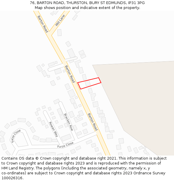76, BARTON ROAD, THURSTON, BURY ST EDMUNDS, IP31 3PG: Location map and indicative extent of plot