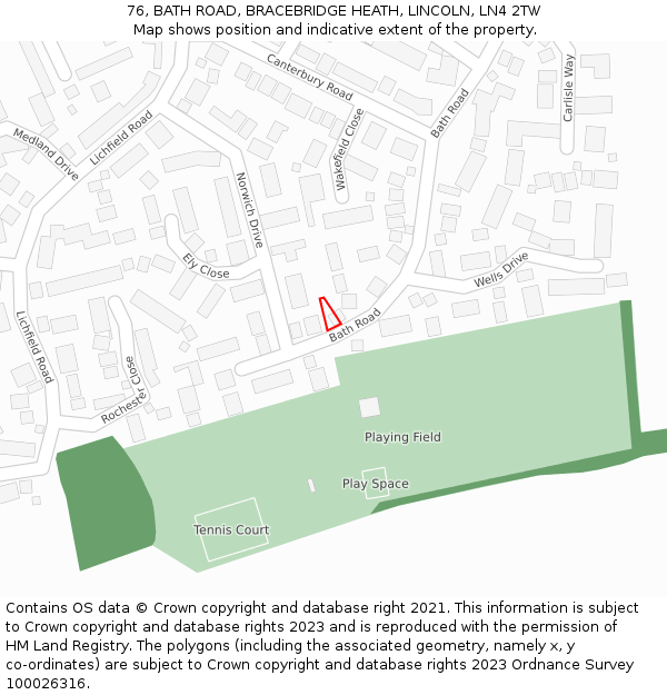 76, BATH ROAD, BRACEBRIDGE HEATH, LINCOLN, LN4 2TW: Location map and indicative extent of plot