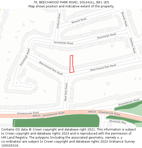 76, BEECHWOOD PARK ROAD, SOLIHULL, B91 1ES: Location map and indicative extent of plot