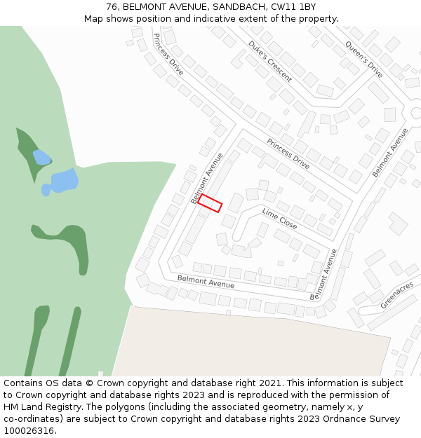 76, BELMONT AVENUE, SANDBACH, CW11 1BY: Location map and indicative extent of plot