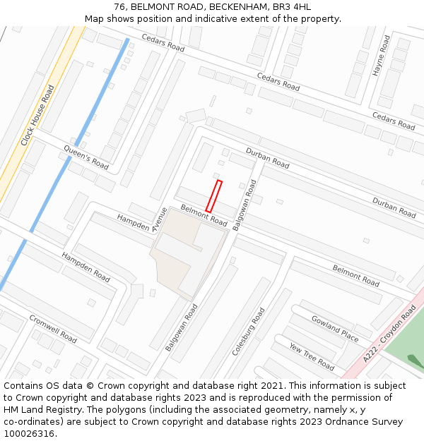 76, BELMONT ROAD, BECKENHAM, BR3 4HL: Location map and indicative extent of plot