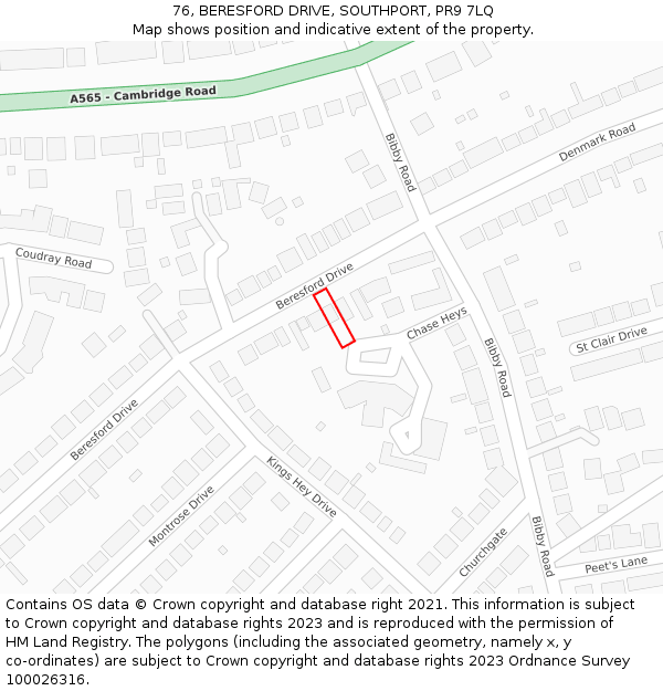 76, BERESFORD DRIVE, SOUTHPORT, PR9 7LQ: Location map and indicative extent of plot