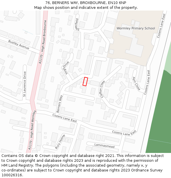 76, BERNERS WAY, BROXBOURNE, EN10 6NP: Location map and indicative extent of plot