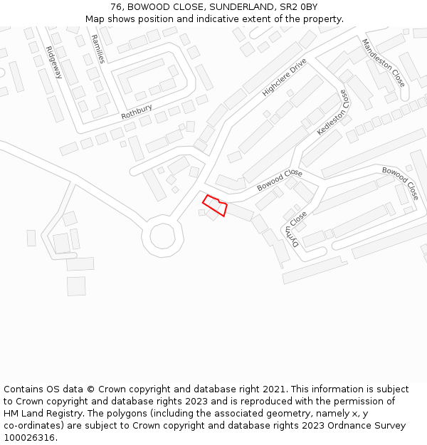 76, BOWOOD CLOSE, SUNDERLAND, SR2 0BY: Location map and indicative extent of plot