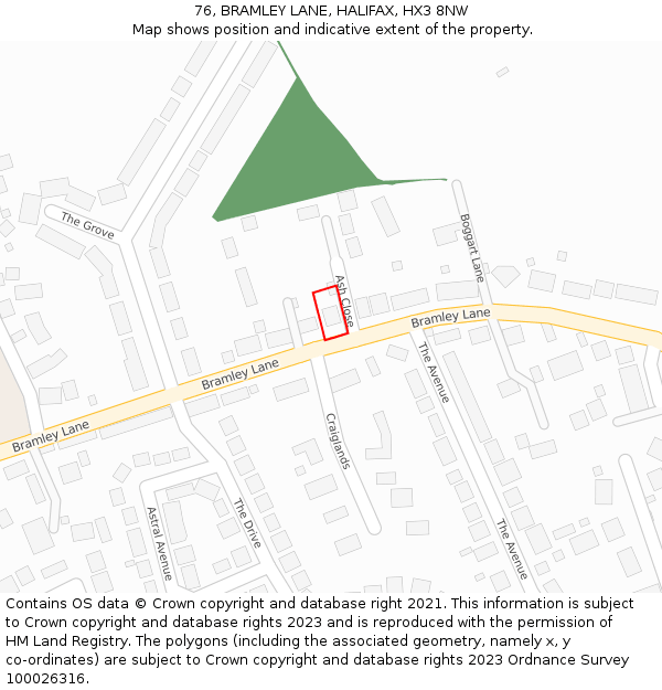 76, BRAMLEY LANE, HALIFAX, HX3 8NW: Location map and indicative extent of plot
