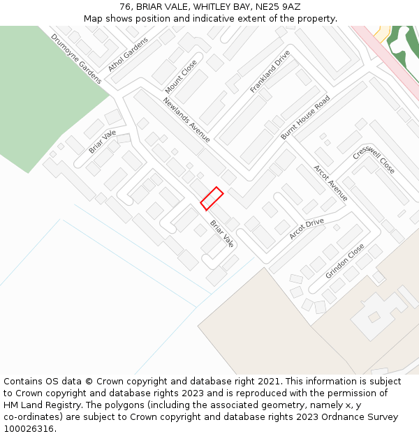 76, BRIAR VALE, WHITLEY BAY, NE25 9AZ: Location map and indicative extent of plot