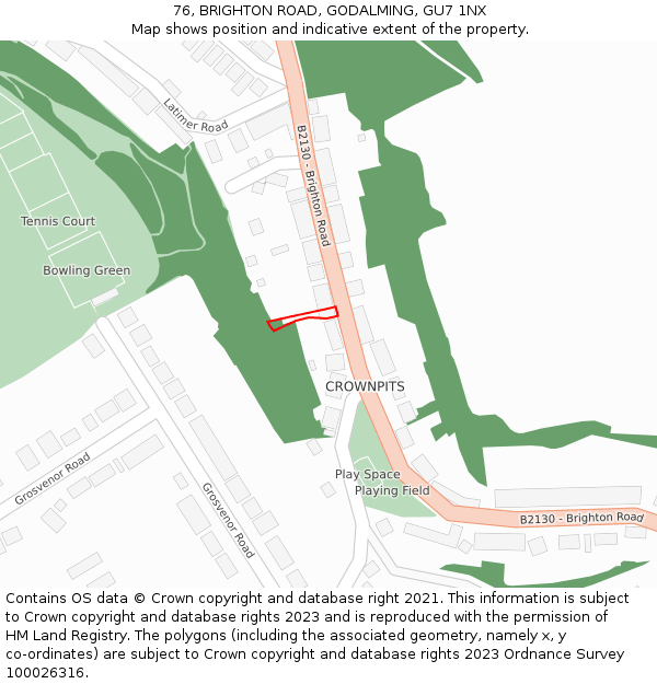 76, BRIGHTON ROAD, GODALMING, GU7 1NX: Location map and indicative extent of plot