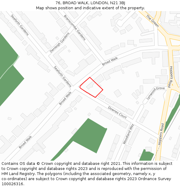 76, BROAD WALK, LONDON, N21 3BJ: Location map and indicative extent of plot