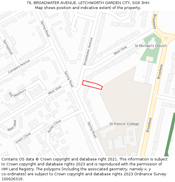 76, BROADWATER AVENUE, LETCHWORTH GARDEN CITY, SG6 3HH: Location map and indicative extent of plot