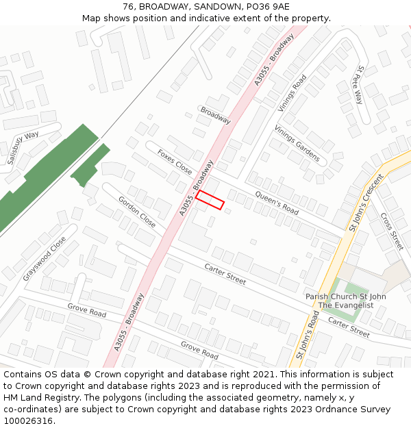 76, BROADWAY, SANDOWN, PO36 9AE: Location map and indicative extent of plot