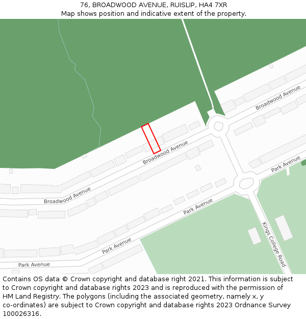 76, BROADWOOD AVENUE, RUISLIP, HA4 7XR: Location map and indicative extent of plot