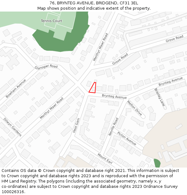 76, BRYNTEG AVENUE, BRIDGEND, CF31 3EL: Location map and indicative extent of plot