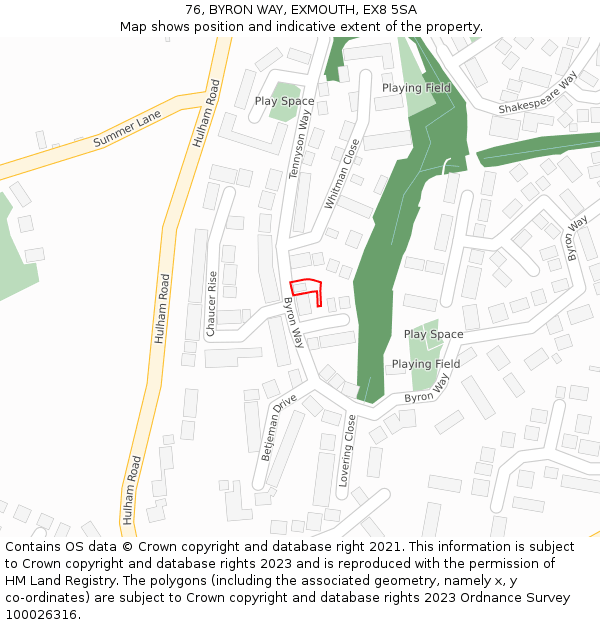 76, BYRON WAY, EXMOUTH, EX8 5SA: Location map and indicative extent of plot