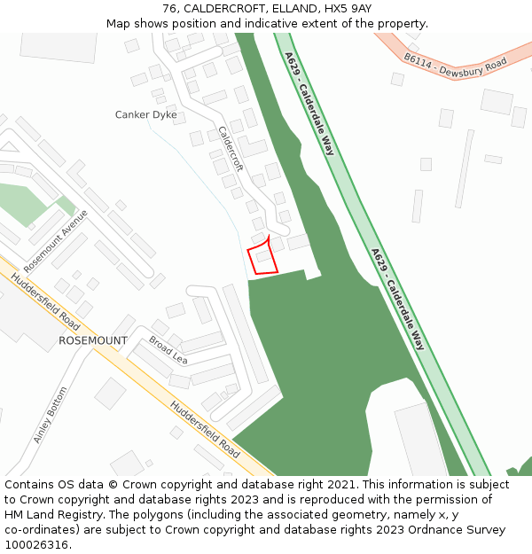 76, CALDERCROFT, ELLAND, HX5 9AY: Location map and indicative extent of plot