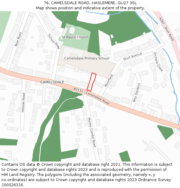 76, CAMELSDALE ROAD, HASLEMERE, GU27 3SL: Location map and indicative extent of plot