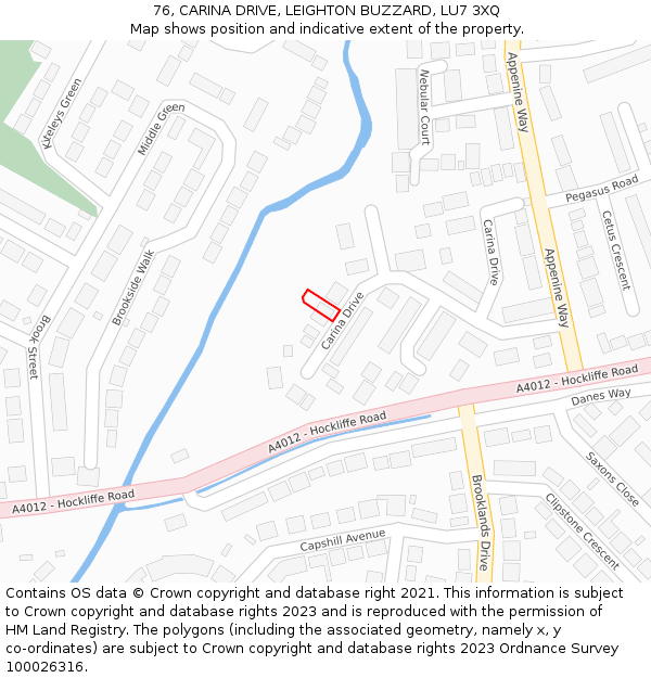 76, CARINA DRIVE, LEIGHTON BUZZARD, LU7 3XQ: Location map and indicative extent of plot