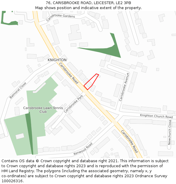 76, CARISBROOKE ROAD, LEICESTER, LE2 3PB: Location map and indicative extent of plot