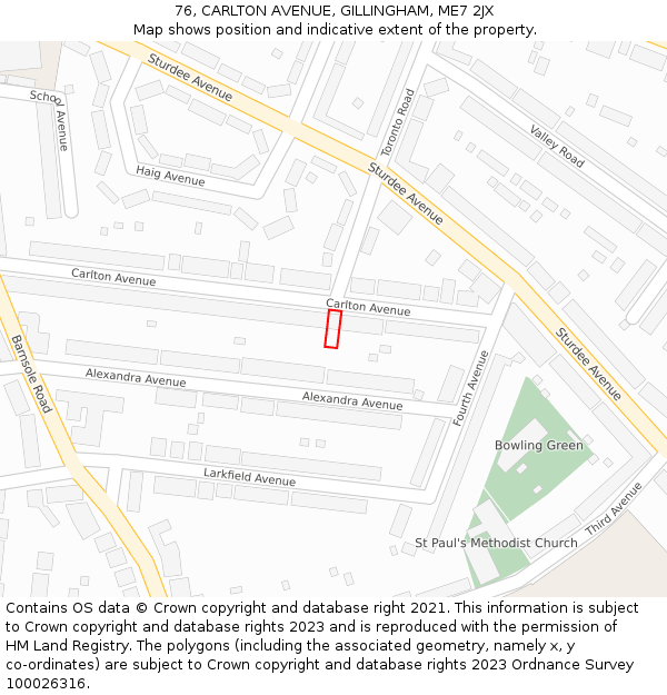 76, CARLTON AVENUE, GILLINGHAM, ME7 2JX: Location map and indicative extent of plot