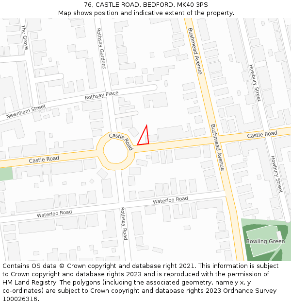 76, CASTLE ROAD, BEDFORD, MK40 3PS: Location map and indicative extent of plot