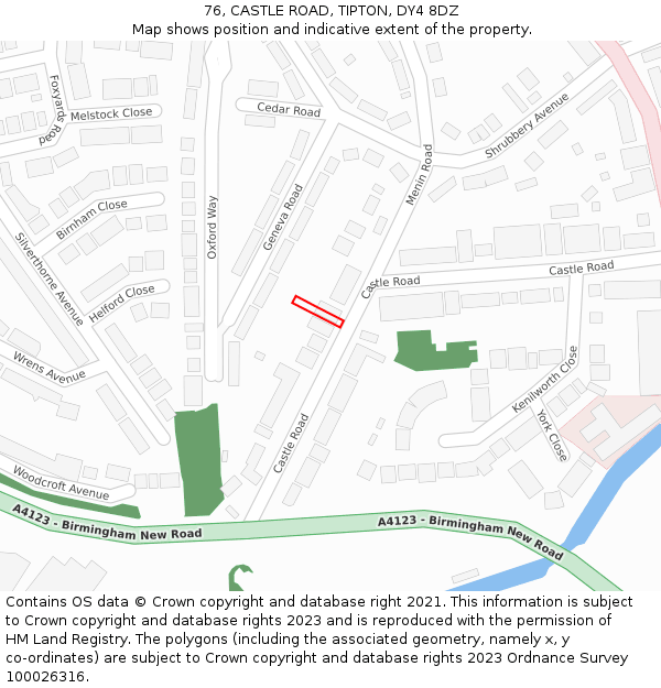 76, CASTLE ROAD, TIPTON, DY4 8DZ: Location map and indicative extent of plot