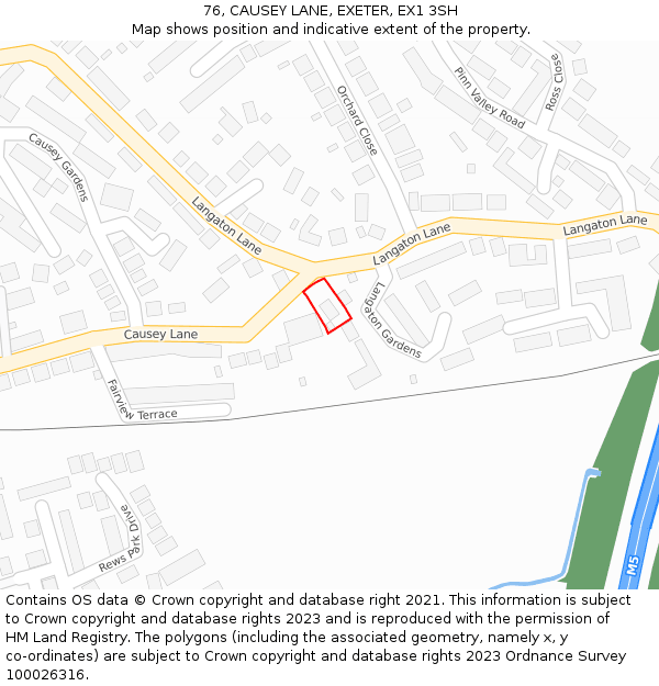 76, CAUSEY LANE, EXETER, EX1 3SH: Location map and indicative extent of plot
