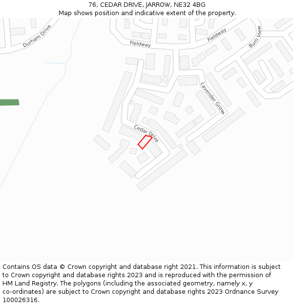 76, CEDAR DRIVE, JARROW, NE32 4BG: Location map and indicative extent of plot