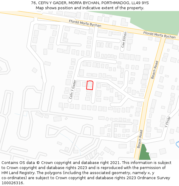 76, CEFN Y GADER, MORFA BYCHAN, PORTHMADOG, LL49 9YS: Location map and indicative extent of plot