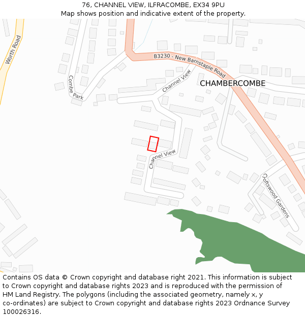 76, CHANNEL VIEW, ILFRACOMBE, EX34 9PU: Location map and indicative extent of plot