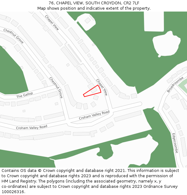 76, CHAPEL VIEW, SOUTH CROYDON, CR2 7LF: Location map and indicative extent of plot