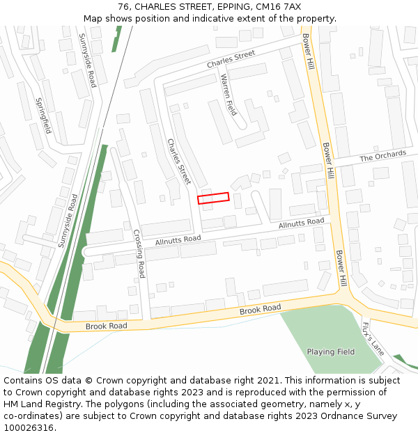 76, CHARLES STREET, EPPING, CM16 7AX: Location map and indicative extent of plot